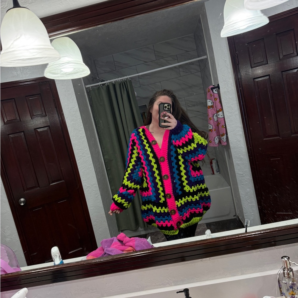 Crocheted hexagon cardigan